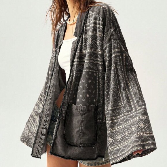 Multicolor Casual Women's Pattern Print Patchwork Jacket